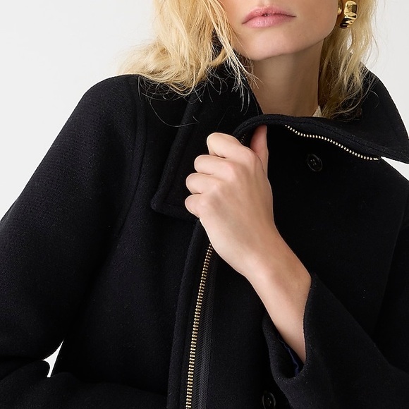 J Crew Black Cocoon Villa coat italian stadium cloth wool tortoise button funnel - Picture 3 of 11